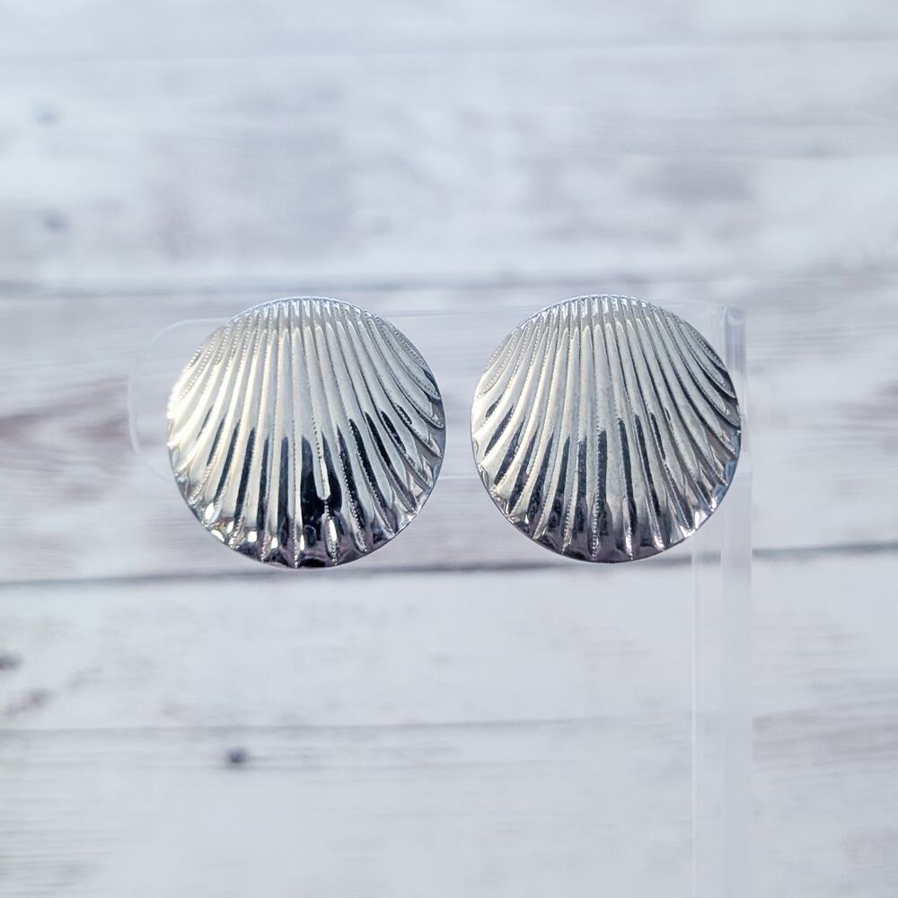 Vintage Clip On Earrings Silver Tone with Line Design